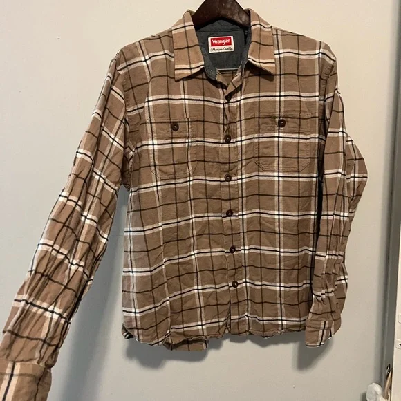 Wrangler Brown Plaid Button-Up Shirt | Men’s Western workwear outdoor Flannel XL - Picture 2 of 3